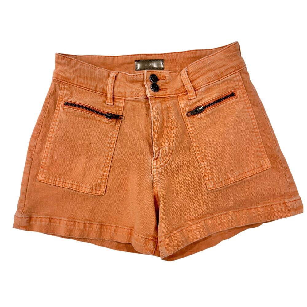 KUT from the Kloth Jane High Rise Denim Shorts 0 Coral Peach Zip Pocket 70s XS